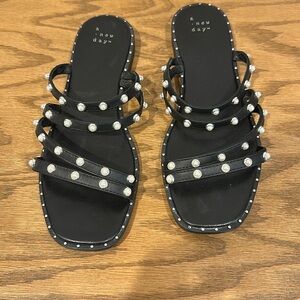 A New Day Pearl Studded Sandals Size 8.5 W Wide